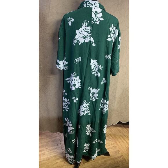 Floral Green Dress 3X 100% Rayon Princess Fairy Preppy Elegant Maxi Dress - Picture 2 of 4